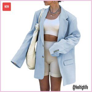Oversized Lapel Blazer Long Sleeve Open Front Work Office Jacket